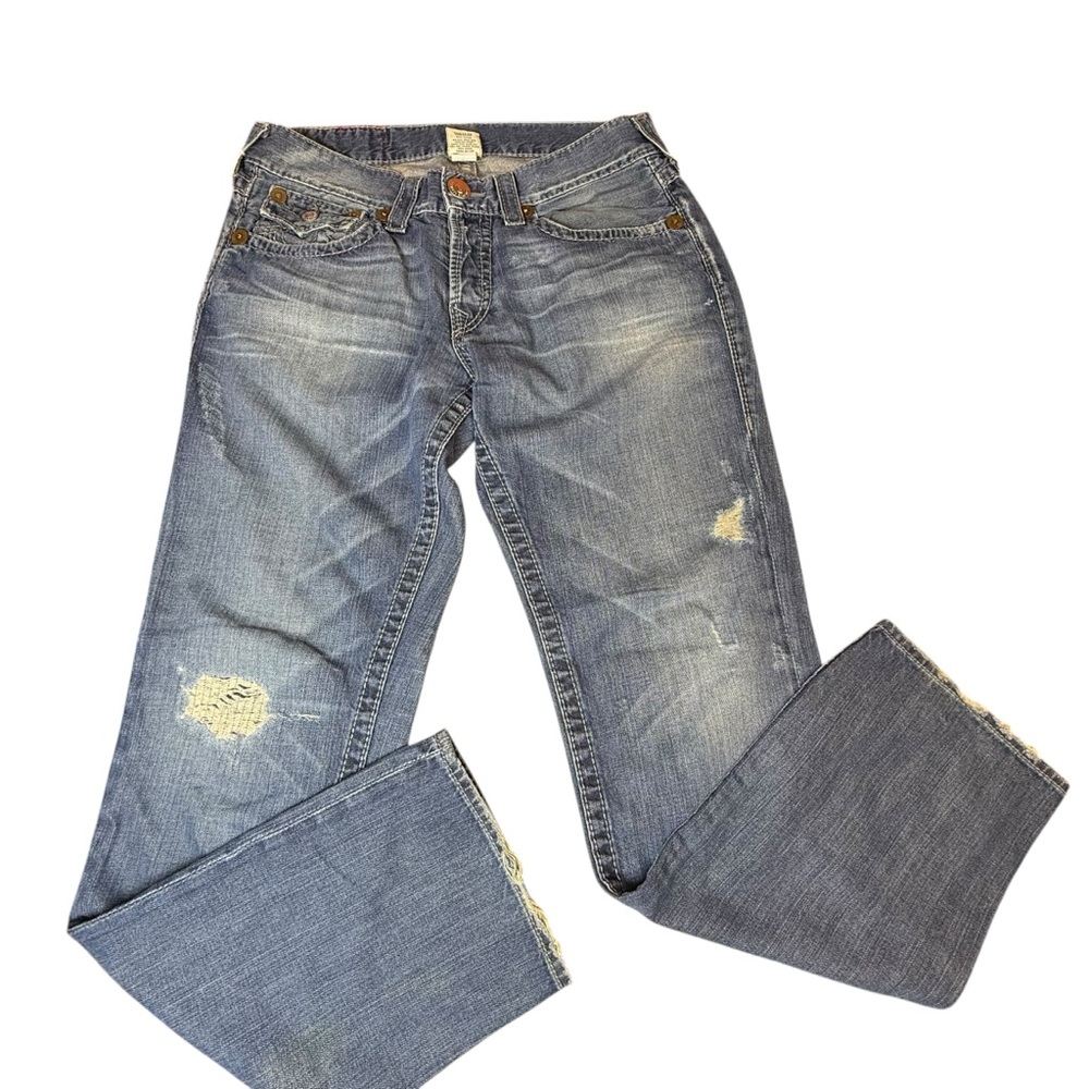 True Religion Jack Big T Men’s Jeans Sz 34 • Distressed Flare • USA Made • READ